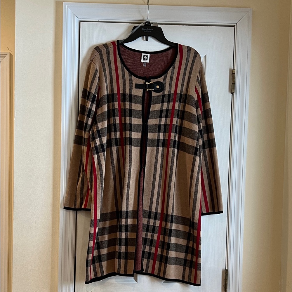 Anne Klein Red and Black Knit Cardigan 2X